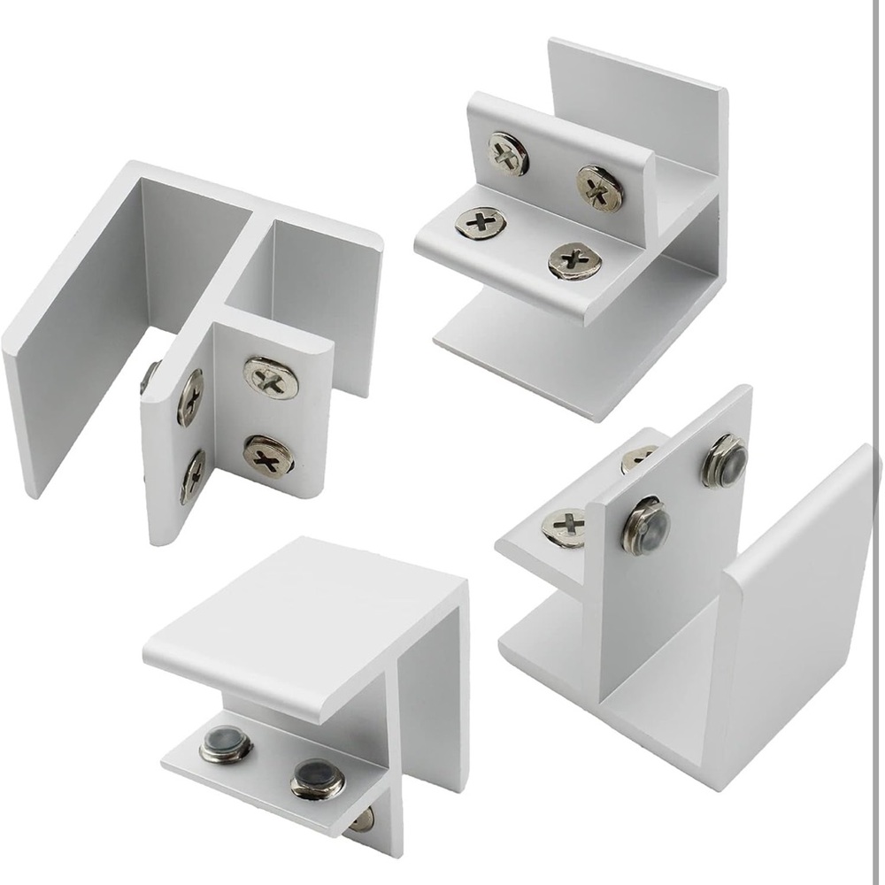 NWT (4) Glass Clamp, Heavy Duty Aluminum Alloy Clips Adjustable Shelf Brackets